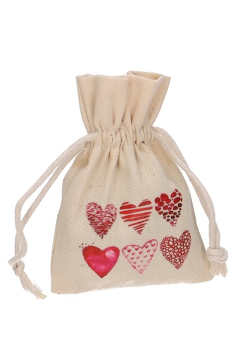 [K1070989] Kadozakjes Blank Katoen Hartjes & Koord Klein 9x12cm 10stuks