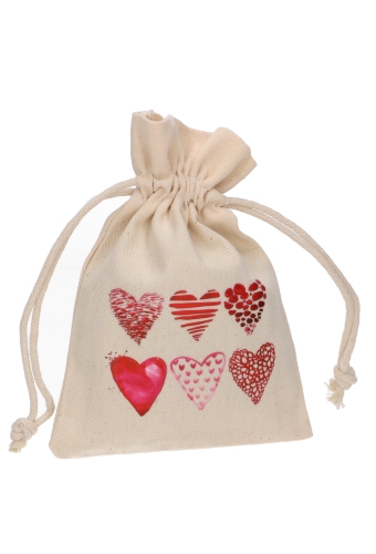 [K1070996] Kadozakjes Blank Katoen Hartjes & Koord Middel 12x17cm 10stuks