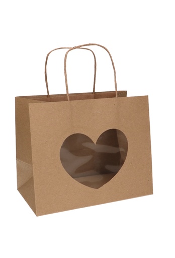 [K1110769] Kadotasjes Lenno Met Handvat & Hart Venster Bruin 24x14x19.5cm 12stuks