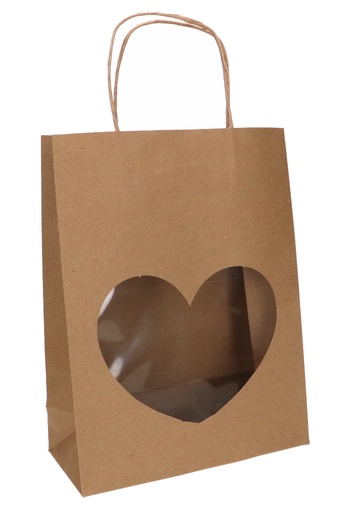 [K1110770] Kadotasjes Lenno Met Handvat & Hart Venster Bruin 22x10x29cm 12stuks