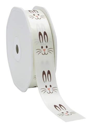 [K1390923] Luxe Satijn Lint Creme Happy Easter Bunny 22mm x 25meter