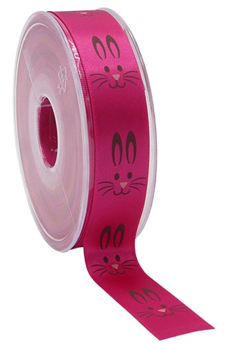 [K1391233] Luxe Satijn Lint Fuchsia Happy Easter Bunny 22mm x 25meter