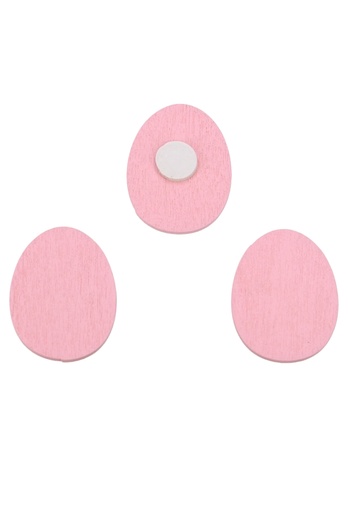 [K1340789] Houten Deco Paas Ei Roze & Plakker 3.5 x 2.5cm 50stuks