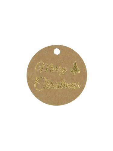 [K1020396] Kadokaartje Merry Christmas Kraft & Goud 5cm Naturel Blanco 50stuks