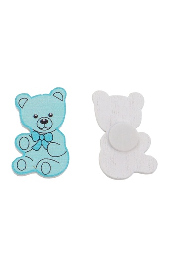 [K1340250] Houten Decoratie Baby Beertjes Blauw Met Plakker 3.2x2cm 50stuks