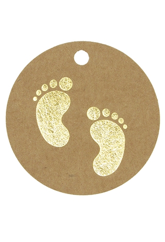 [K1020430] Kadokaartje Baby Voetjes Metallic Goud 5cm 50stuks