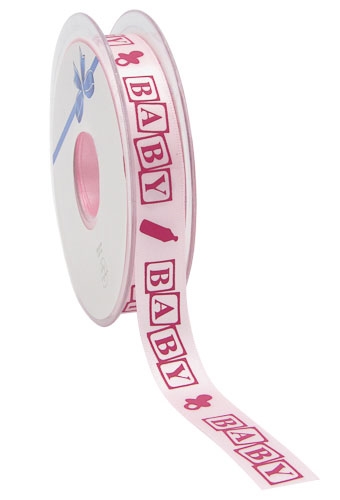 [K1390041] Luxe Satijn Lint Baby Speen & Fles Roze 15mm x 25meter