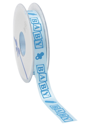 [K1390265] Luxe Satijn Lint Baby Speen & Fles Blauw 15mm x 25meter