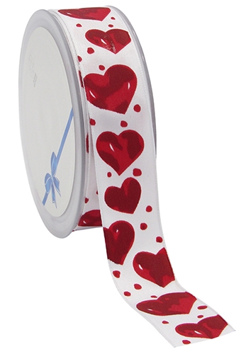 [K1390068] Luxe Kadolint Wit & Rode Hartjes met IJzerdraad  25mm x 15meter