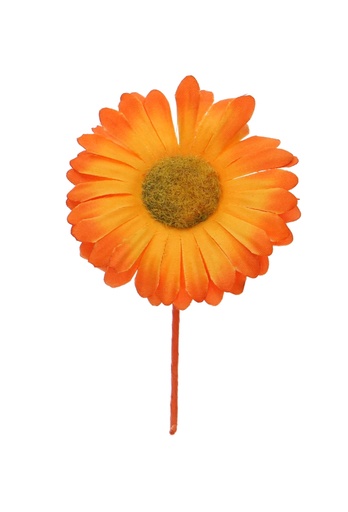 [K1340790] Kado Decoratie Gerbera Bloem Oranje Met IJzerdraad 6.5x10cm 12stuks