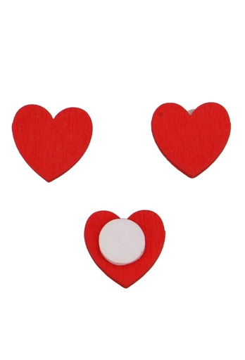 [K1340800] Houten Decoratie Smal Hartje Rood Met Plakkers 1.8x1.8cm 50stuks