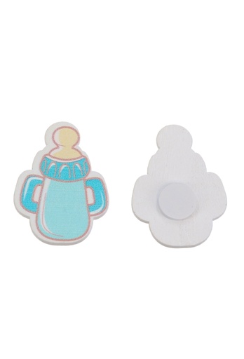 [K1340797] Houten Decoratie Baby Flesje Blauw Met Plakker 3.5x2.6cm 50stuks