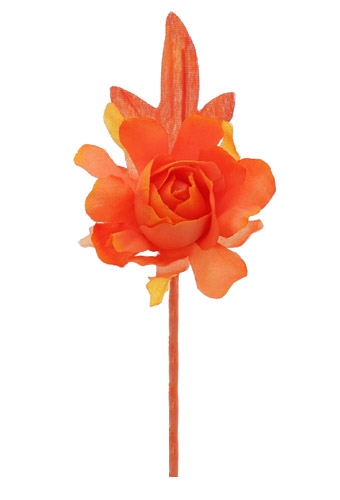 [K1340803] Kado Decoratie Kamelia Bloem & Blad Oranje & IJzerdraad 5x13cm 12stuks