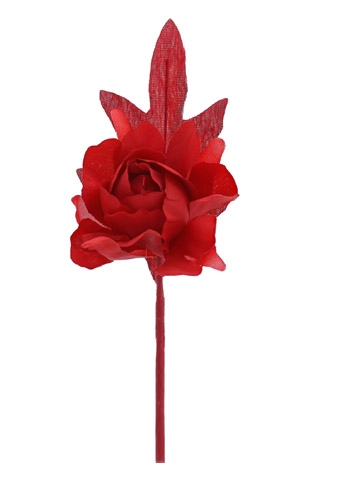 [K1340807] Kado Decoratie Kamelia Bloem & Blad Rood & IJzerdraad 5x13cm 12stuks