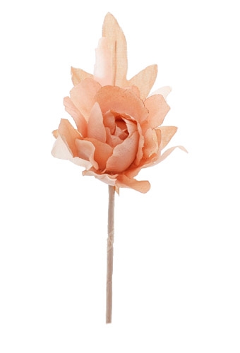 [K1340808] Kado Decoratie Kamelia Bloem & Blad Beige & IJzerdraad 5x13cm 12stuks