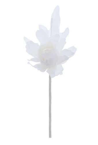 [K1340804] Kado Decoratie Kamelia Bloem & Blad Wit & IJzerdraad 5x13cm 12stuks