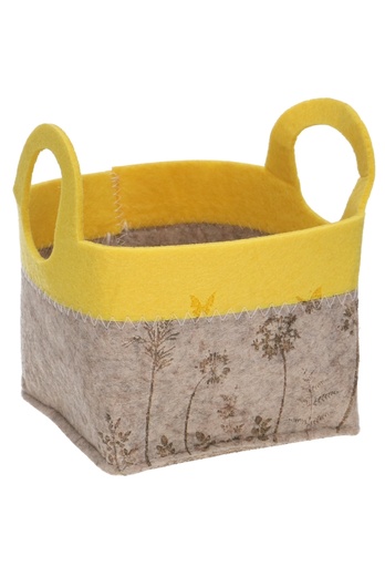 [K1110809] Kadomandje Sunny Geel Vilt & 2 Hengsels 11x11x9.5cm 1stuks