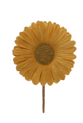 [K1340812] Kado Decoratie Gerbera Bloem Goud Mat & IJzerdraad 6.5x10cm 12stuks
