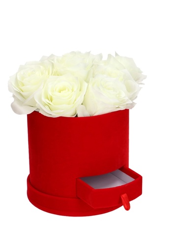 [K1272113] Flowerbox Parijs Fluweel Rood Met Lade 14.5x8.5cm 1stuks