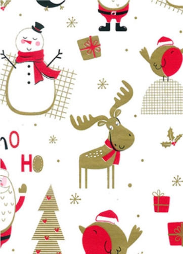 [180017-70] Kerstpapier Coated north pole red & black & gold 70cm x 200meter