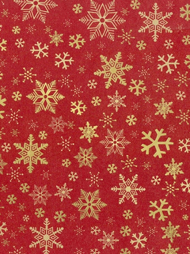 [180077-50] Kraftpapier Bruin recycled kraft snow crystal red gold 50cm x 200meter