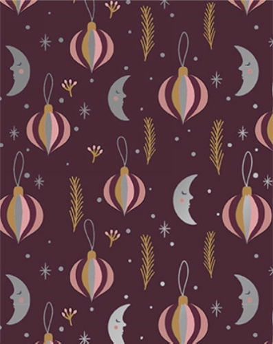 [180109-70] Kerstpapier Metallic christmas moon aubergine 70cm x 200meter