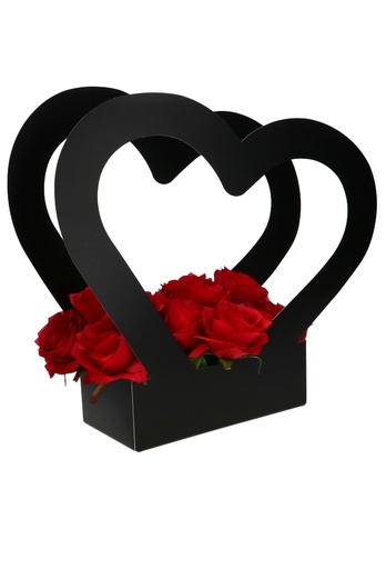 [K1272115-FLOWER] Korf met Hartvorm Flowerbox Zwart Groot 24x12x8cm 10stuks