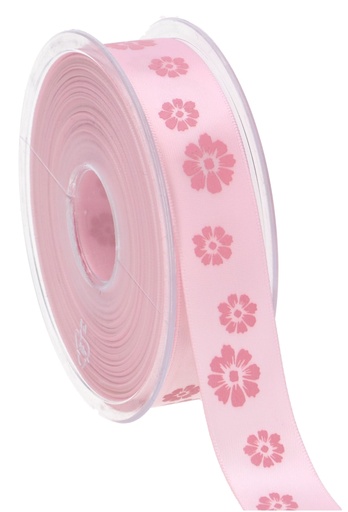 [K1391245] Kadolint Satijn Bloemetjes Roze 23mm x 25meter
