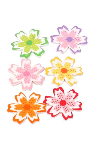 [K1340818] AKTIE Decoplakkers Houten Bloemetjes 2 Assortie Met Plakker 100stuks