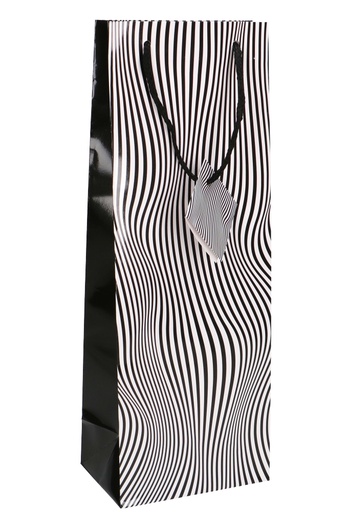 [K1171252] Wijntasjes 1 Fles Style Zwart & Wit 12.5x8.5x36.5cm 12stuks