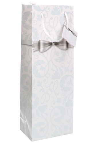 [K1171253] Wijntasjes 1 Fles Barok & Strikje Zilver 12.5x8.5x36.5cm 12stuks