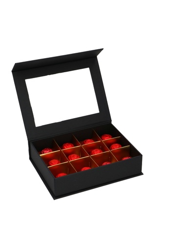 [K1360617] Magneet Bonbondoosjes Mat Zwart & Venster 12 Bonbons 16x12x3.6cm 10st