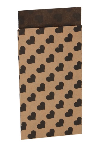 [K1071001] Kadozakjes Kraft Zwart Hartjes 7x13cm 200stuks Geschenkverpakking