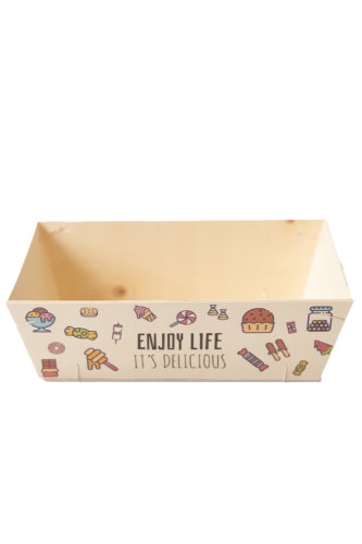 [183054] Houten Korf Bedrukt Snoep Versie 1 29x19x9cm 25stuks