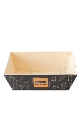 [183075] Houten Korf Bedrukt Bier Proost Versie 1 34x25x11cm 25stuks