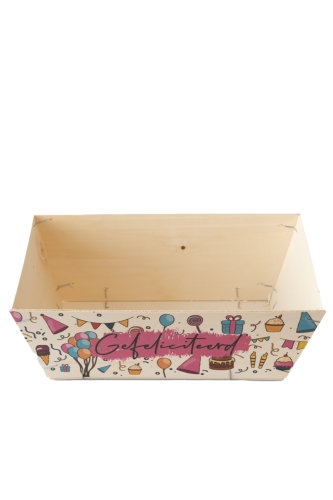 [183088] Houten Korf Bedrukt Verjaardag Versie 1 34x25x11cm 25stuks