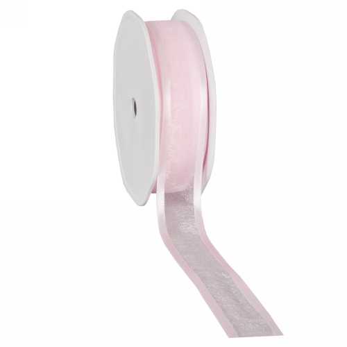 [K1320023] Luxe Organza Lint Met Satijnen Rand Licht Roze 25mm x 25meter