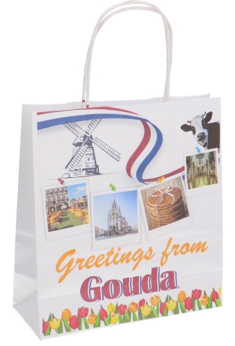 [1930001] Papieren Draagtas & Handvat Greeting Gouda A5 19x8x21cm 50stuks