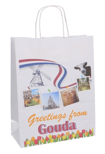 [1930002] Papieren Draagtas & Handvat Greeting Gouda A4 24x11x31cm 50stuks