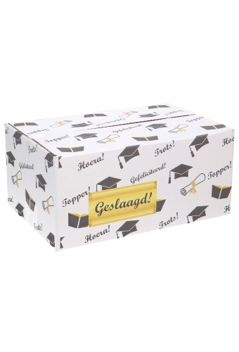 [1910136] Geschenkdozen Geslaagd & Trots 31x20x14cm 30stuks