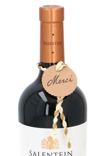 [K1020441] Lintje Tencel 2x9cm Goud & Creme Kadokaartje Merci 4cm 10st