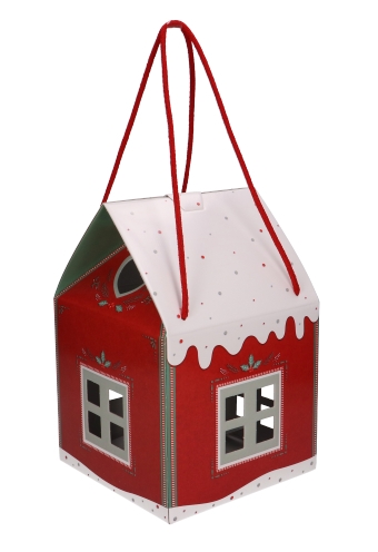 [K1272004] Geschenkdoos Huisje Kerst Rood & Koord 20x20x18cm 30stuks