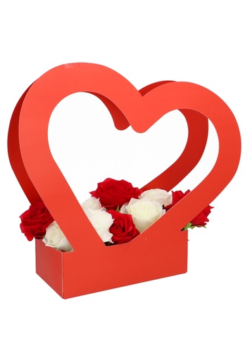 [K1272137-FLOWER] Korf met Hartvorm Flowerbox Rood Groot 24x12x8cm 10stuks