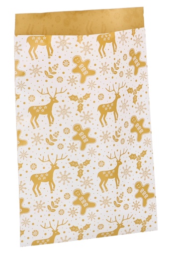 [K1230093] Kerstzakjes Rendier Goud Dubbelzijdig 17x25cm 200 stuks