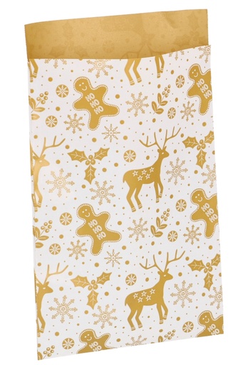 [K1230184] Kerstzakjes Rendier Goud Dubbelzijdig 12x19cm 200stuks
