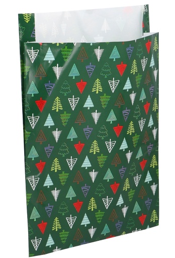 [K1230126] Kerstzakjes Christmas Tree Green MET ZIJVOUW 25x34+4cm 100stuks