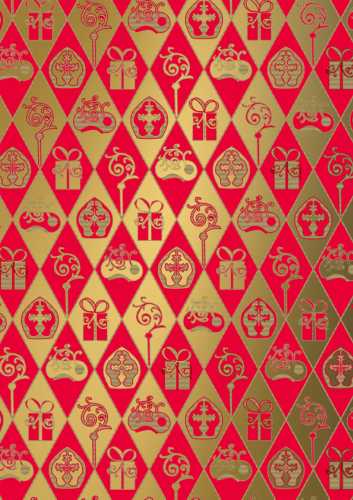 [1202036-60] Sintpapier Bruin Kraft Sint Rood & Goud 60cm x 125meter OP SI OP