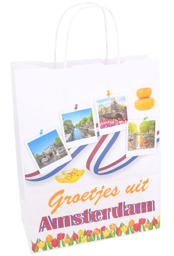 [1930004] Papieren Draagtas Greetings from Amsterdam A4 24x11x31cm 50stuks