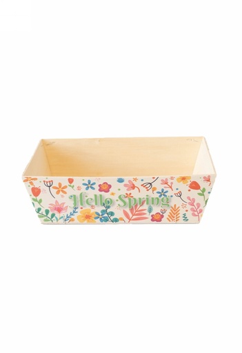 [183094] Houten Korf Bedrukt Hello Spring 29x19x9cm 25stuks