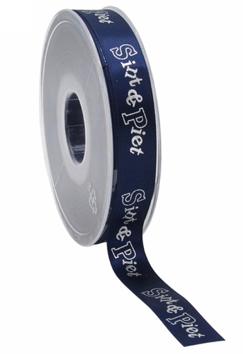[K1391268] Luxe Satijnlint Sint & Piet Donker Blauw 15mm x 25meter